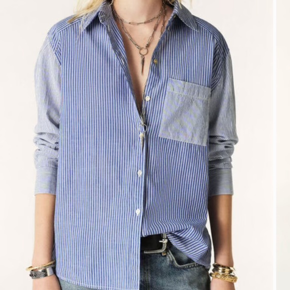 Ba&sh Striped Button-Down Long Sleeve Shirt Size M - Picture 2 of 11
